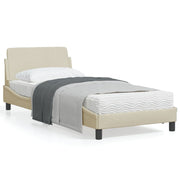 Bedframe 90x200 cm stof crème met hoofdbord