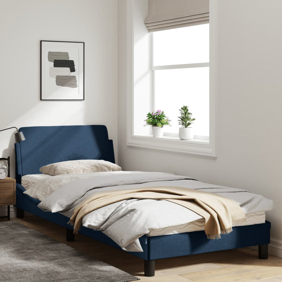 Bedframe Met Hoofdbord Stof Blauw 90X200 Cm
