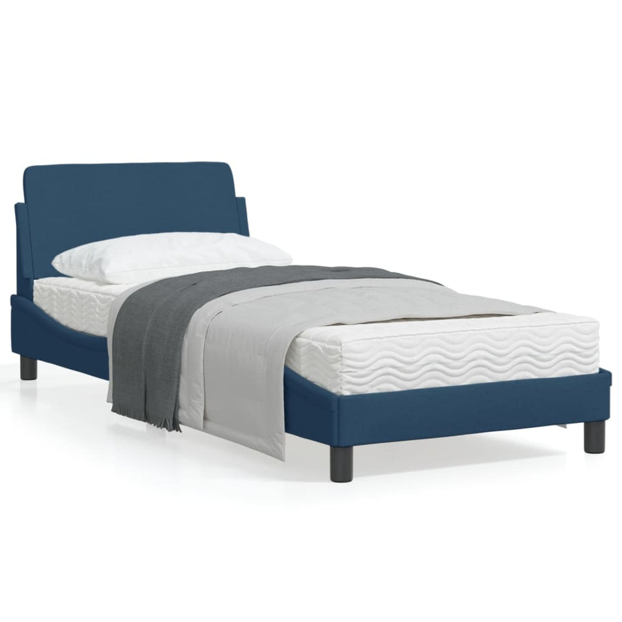Bedframe Met Hoofdbord Stof Blauw 90X200 Cm