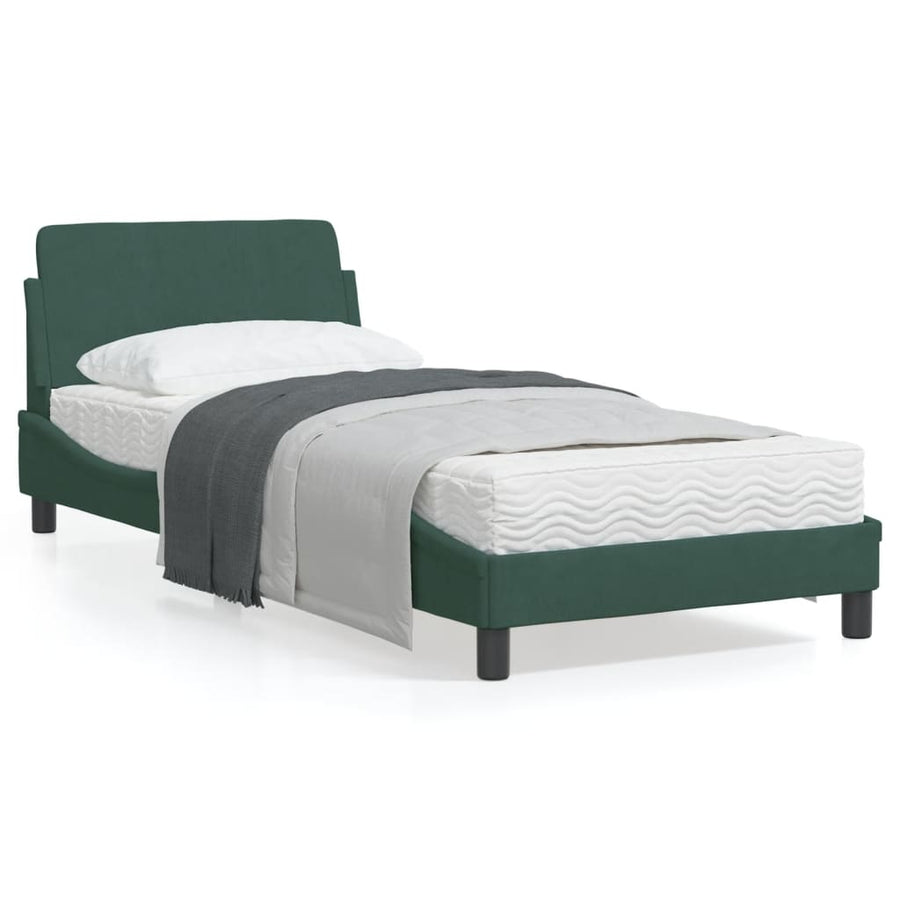Bedframe Met Hoofdeinde Fluweel Donkergroen 90X200 Cm