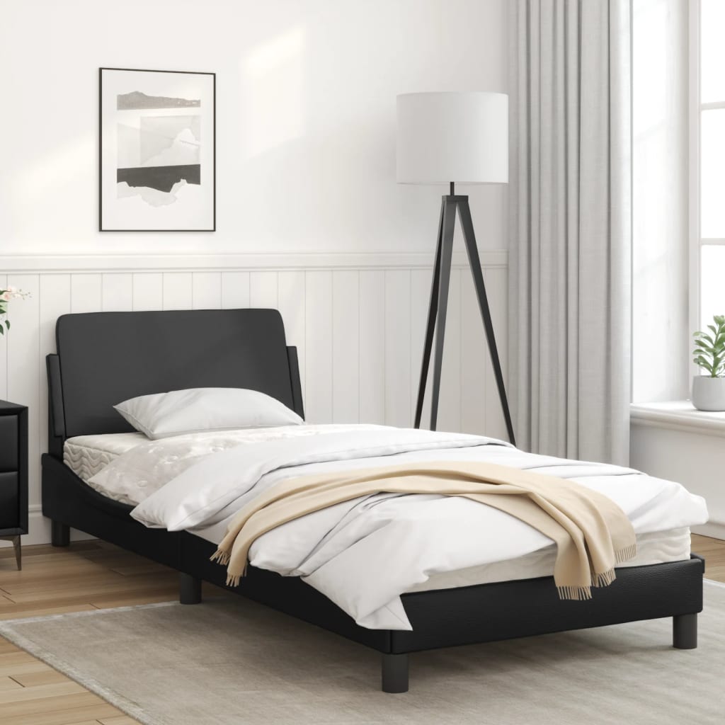 Bedframe Met Hoofdbord Kunstleer Zwart 90X200 Cm