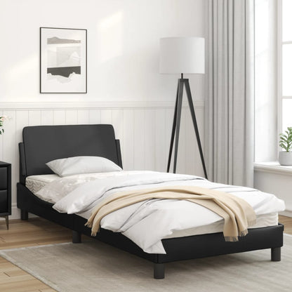 Bedframe Met Hoofdbord Kunstleer Zwart 90X200 Cm