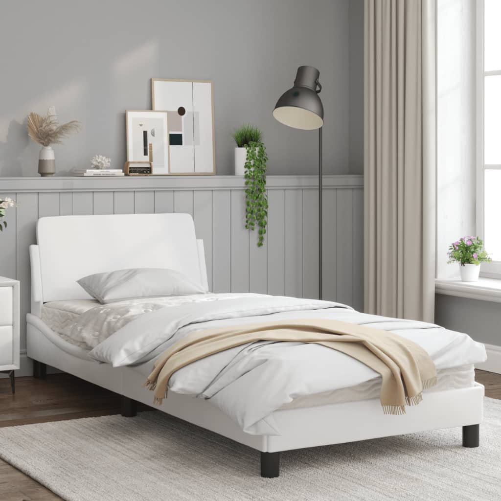 Bedframe Met Hoofdbord Kunstleer Wit 90X200 Cm