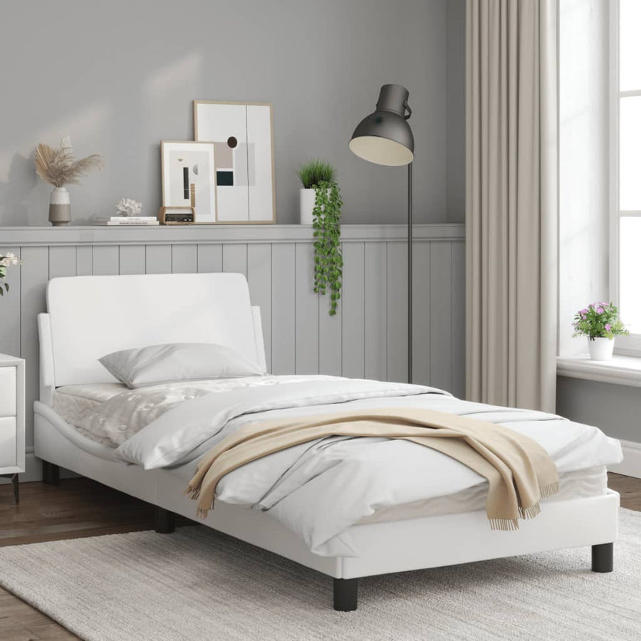 Bedframe Met Hoofdbord Kunstleer Wit 90X200 Cm
