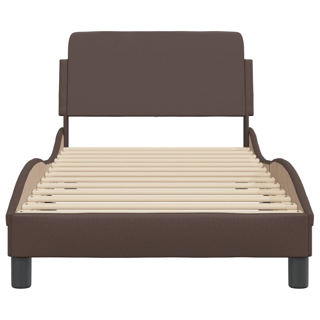 Bedframe Met Hoofdbord Kunstleer Bruin 90X200 Cm