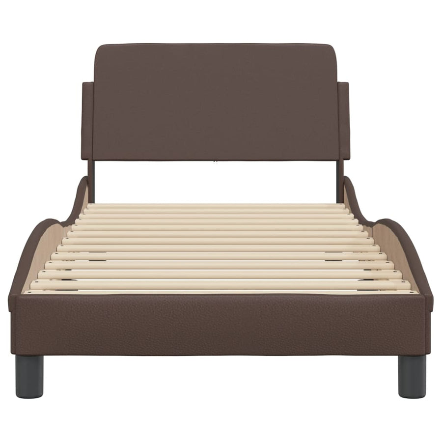 Bedframe Met Hoofdbord Kunstleer Bruin 90X200 Cm