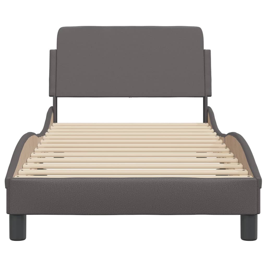 Bedframe Met Hoofdbord Kunstleer Grijs 90X200 Cm