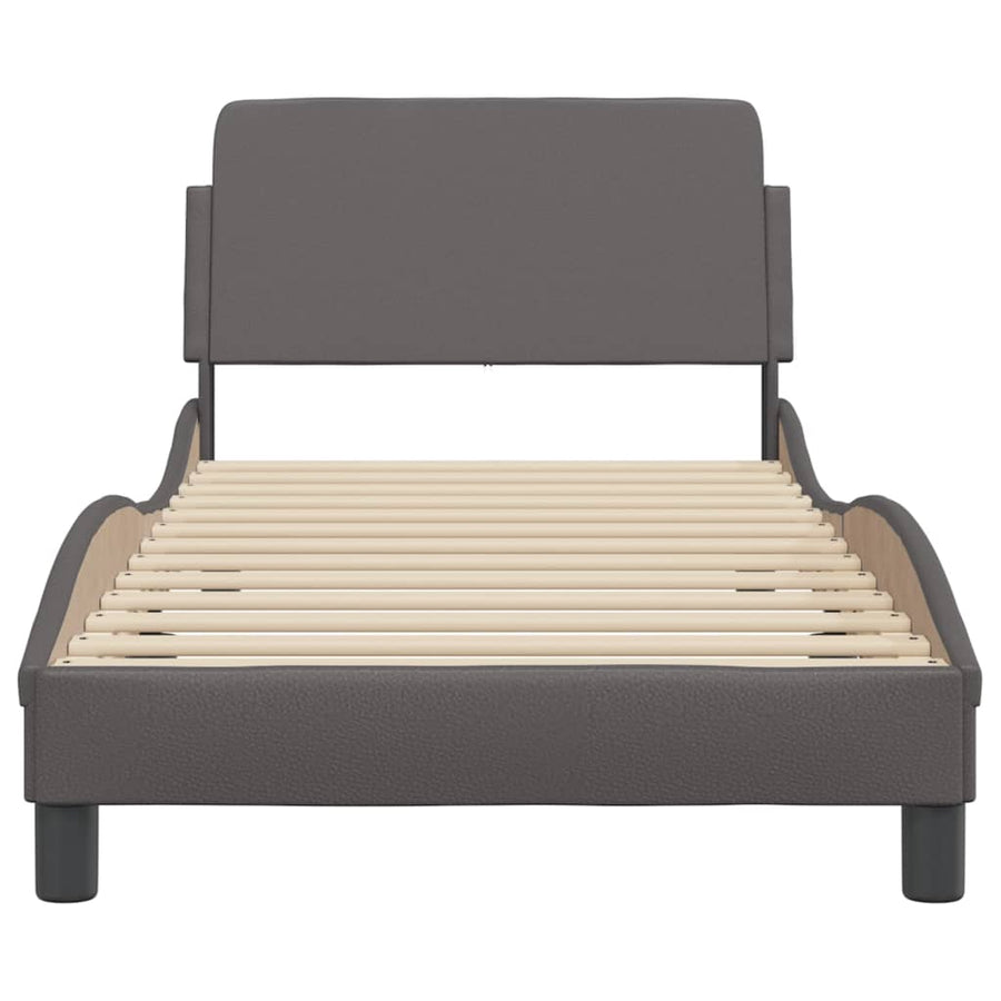 Bedframe Met Hoofdbord Kunstleer Grijs 90X200 Cm