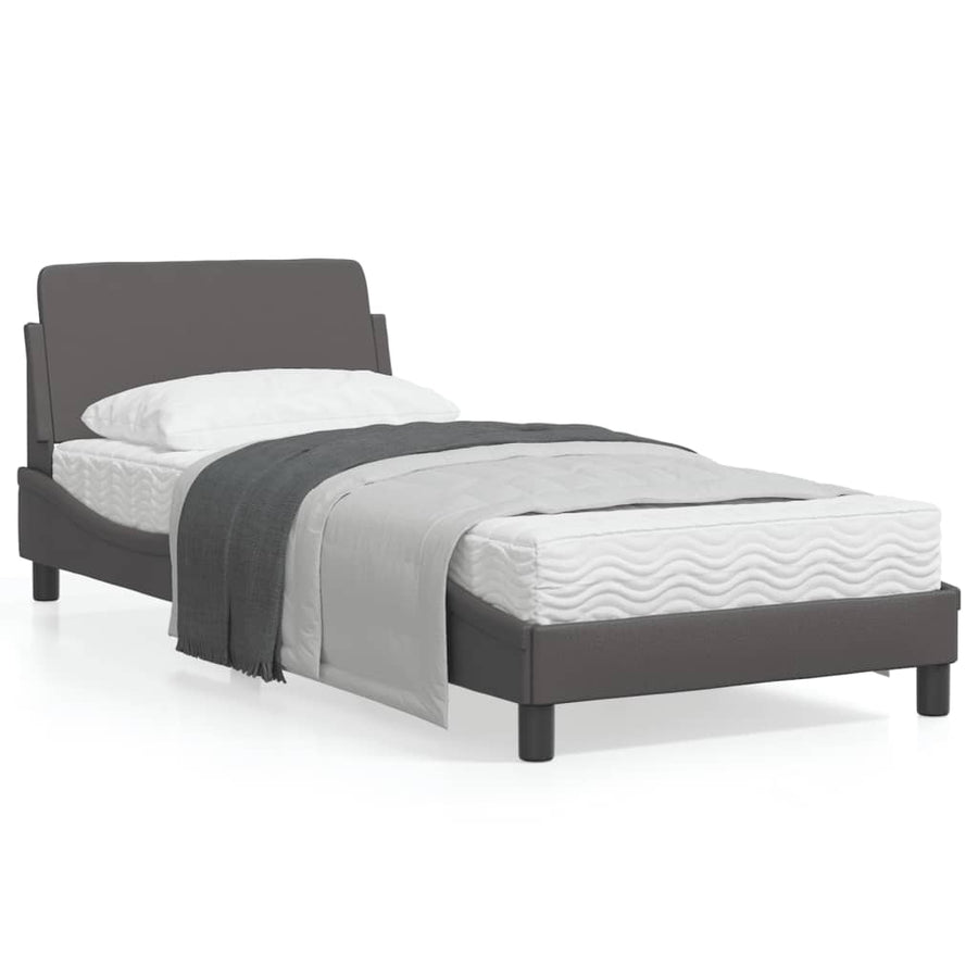 Bedframe Met Hoofdbord Kunstleer Grijs 90X200 Cm