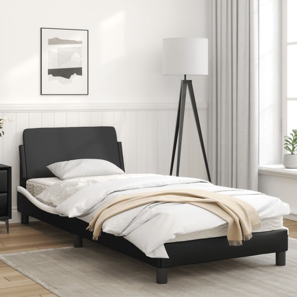 Bedframe Met Hoofdbord Kunstleer Zwart En Wit 90X200 Cm