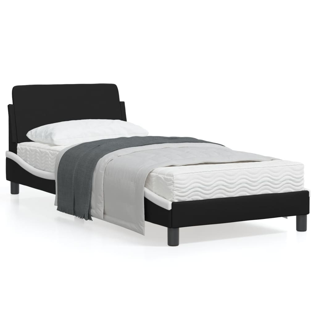 Bedframe Met Hoofdbord Kunstleer Zwart En Wit 90X200 Cm