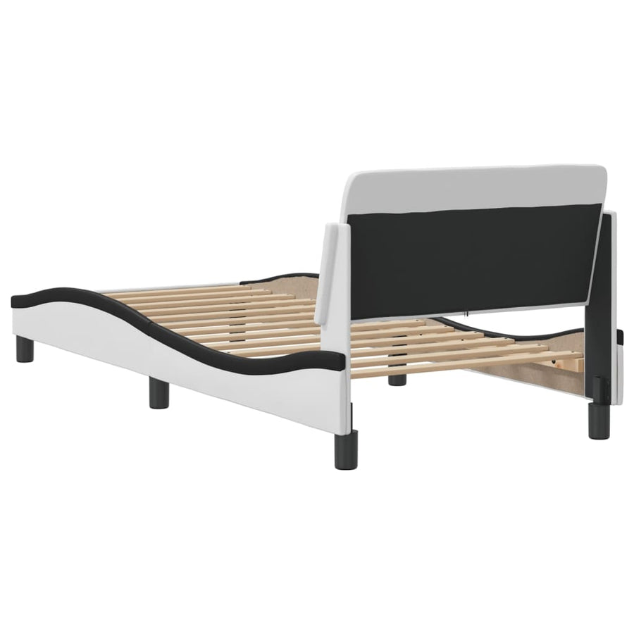 Bedframe Met Hoofdbord Kunstleer Wit En Zwart 90X200 Cm