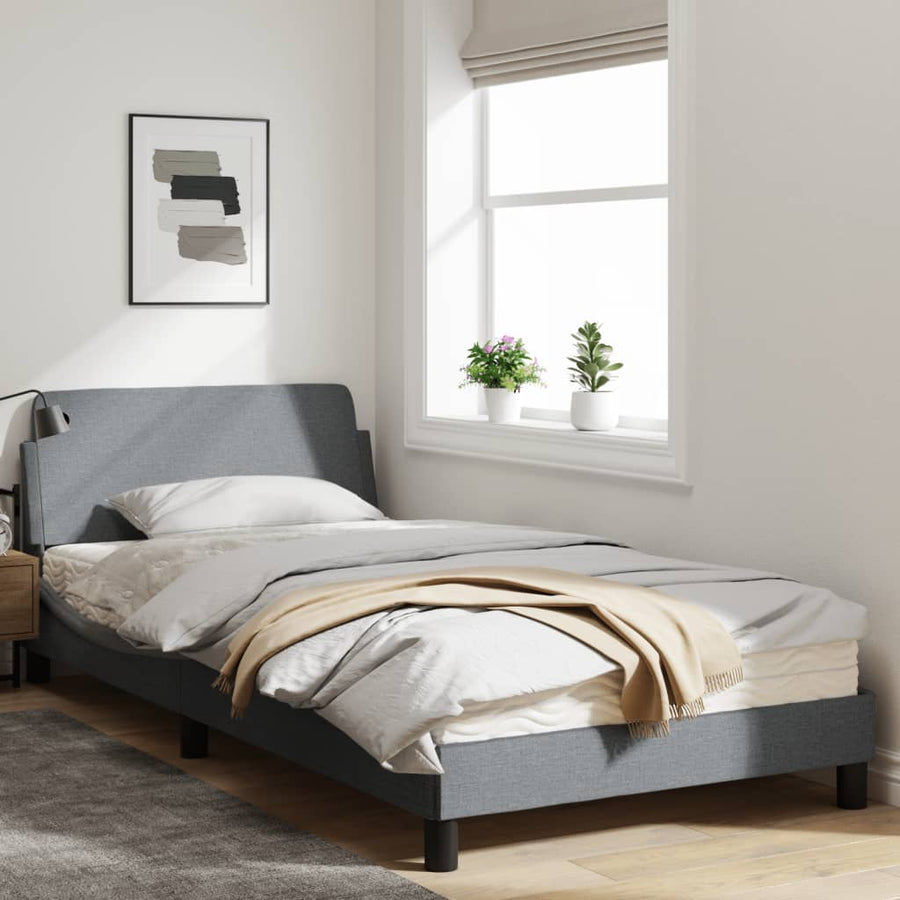 Bedframe Met Hoofdbord Stof Lichtgrijs 100X200 Cm