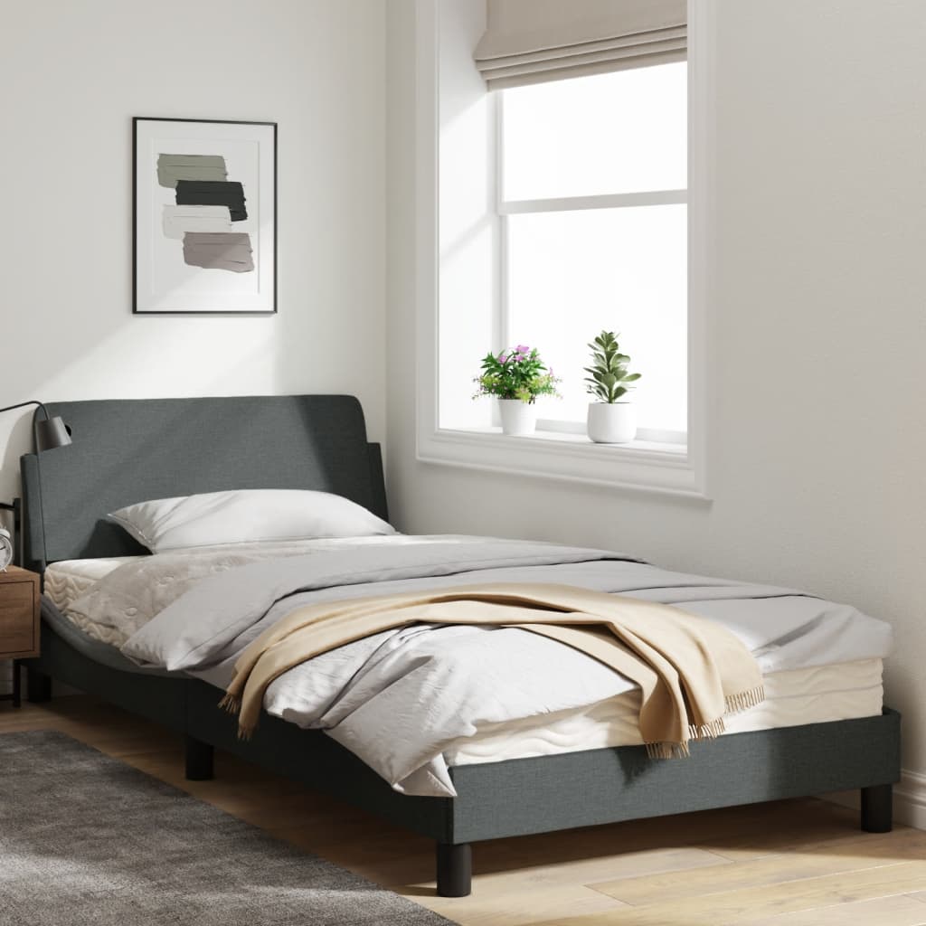 Bedframe Met Hoofdbord Stof Donkergrijs 100X200 Cm