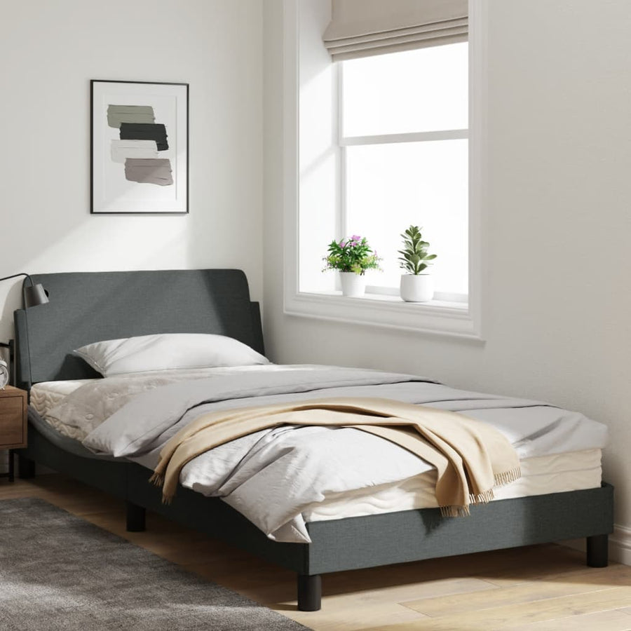 Bedframe Met Hoofdbord Stof Donkergrijs 100X200 Cm