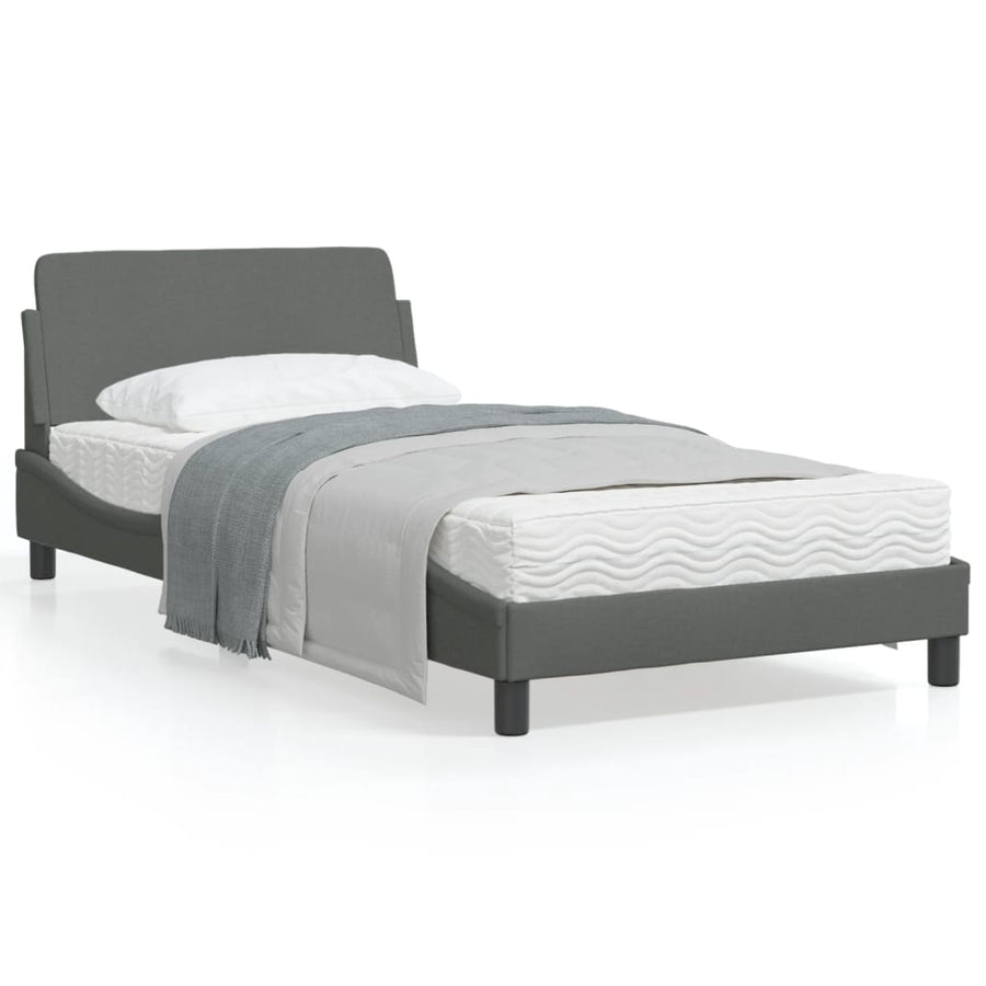 Bedframe Met Hoofdbord Stof Donkergrijs 100X200 Cm