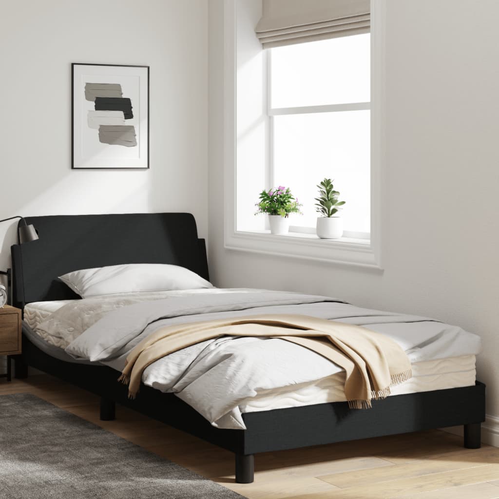 Bedframe Met Hoofdbord Stof Zwart 100X200 Cm