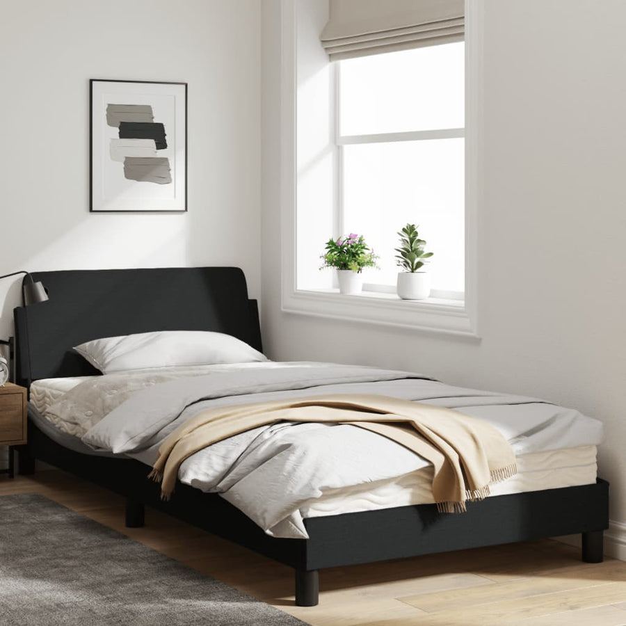 Bedframe Met Hoofdbord Stof Zwart 100X200 Cm