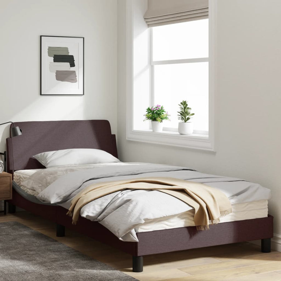 Bedframe Met Hoofdbord Stof Donkerbruin 100X200 Cm