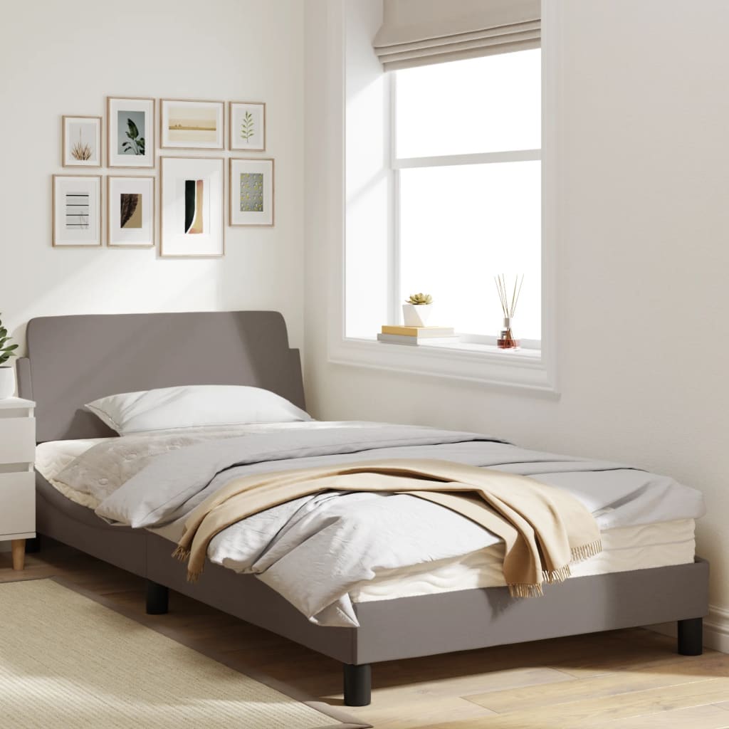 Bedframe Met Hoofdbord Stof Taupe 100X200 Cm