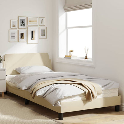 Bedframe Met Hoofdbord Stof Crèmekleurig 100X200 Cm