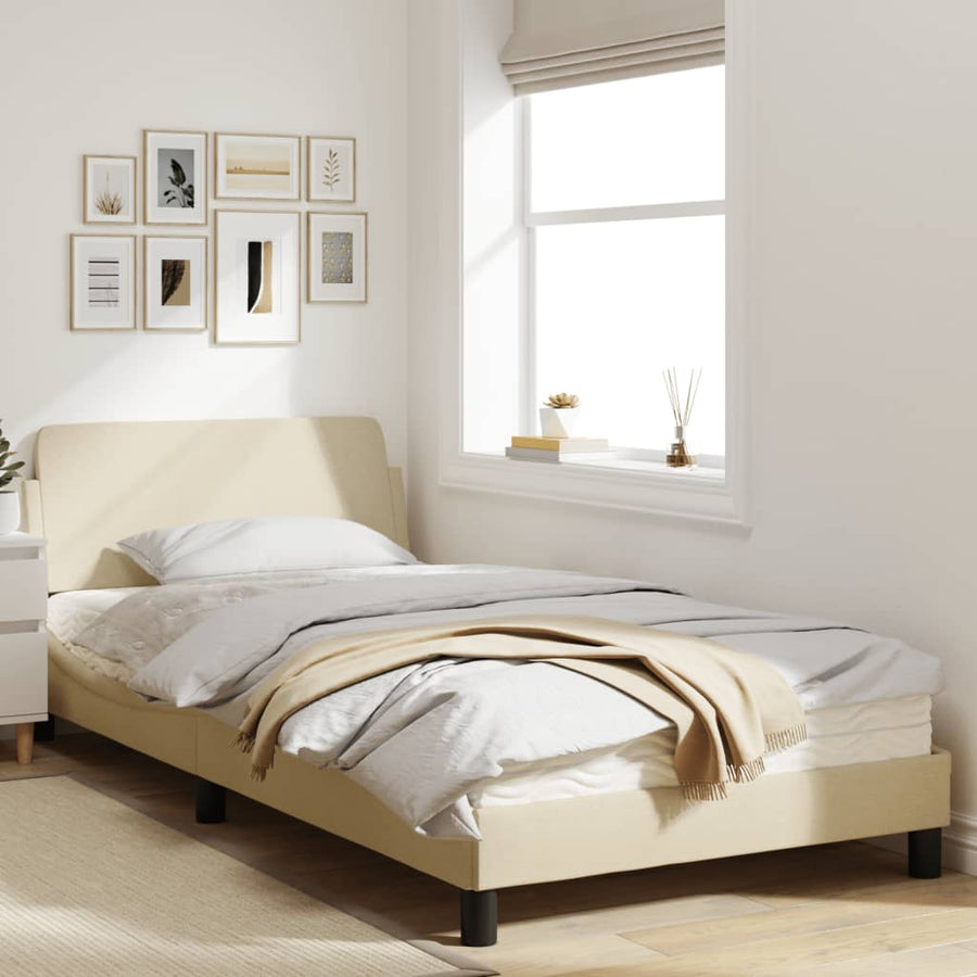 Bedframe Met Hoofdbord Stof Crèmekleurig 100X200 Cm