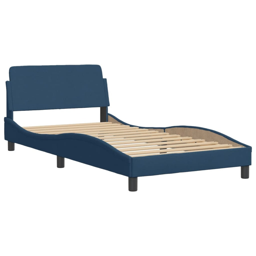 Bedframe Met Hoofdbord Stof Blauw 100X200 Cm