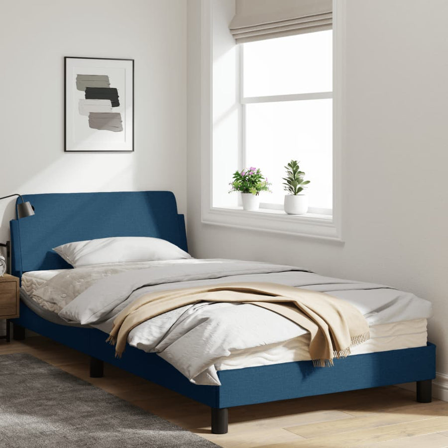 Bedframe Met Hoofdbord Stof Blauw 100X200 Cm