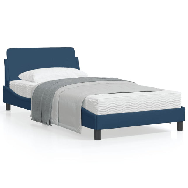 Bedframe Met Hoofdbord Stof Blauw 100X200 Cm