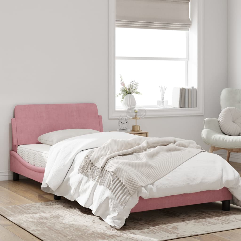 Bedframe Met Hoofdeinde Fluweel Roze 100X200 Cm