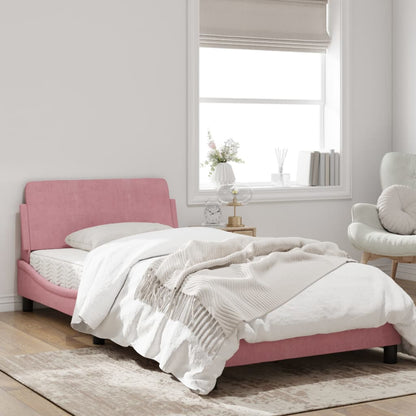 Bedframe Met Hoofdeinde Fluweel Roze 100X200 Cm