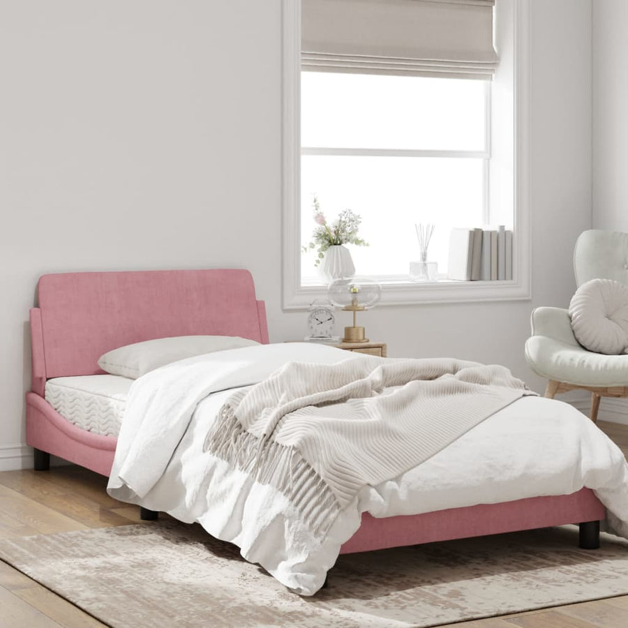 Bedframe Met Hoofdeinde Fluweel Roze 100X200 Cm