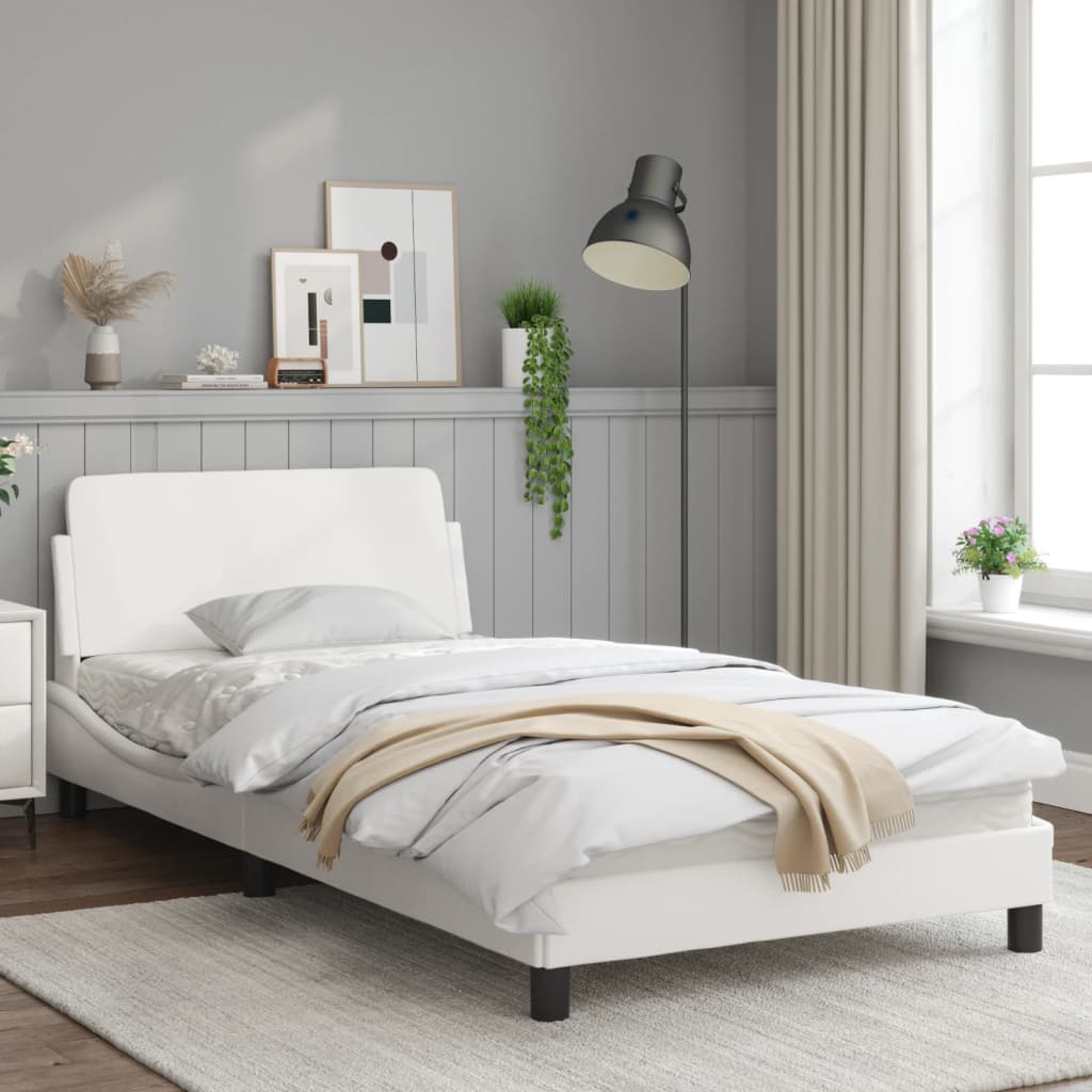 Bedframe Met Hoofdbord Kunstleer Wit 100X200 Cm