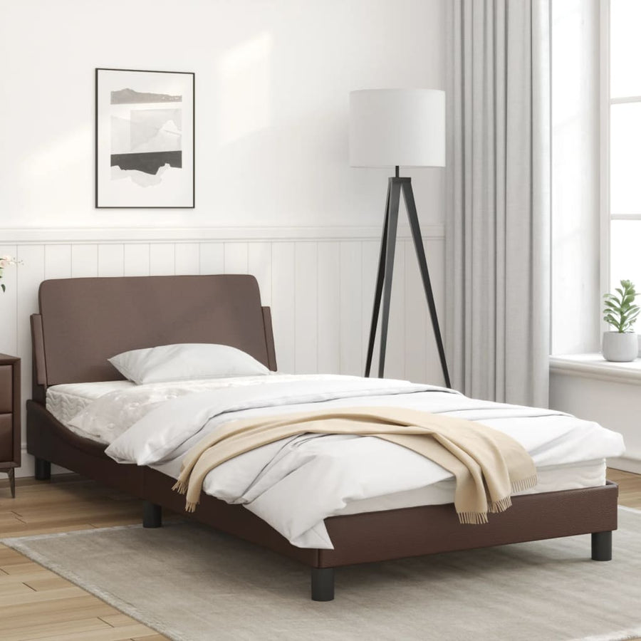 Bedframe Met Hoofdbord Kunstleer Bruin 100X200 Cm