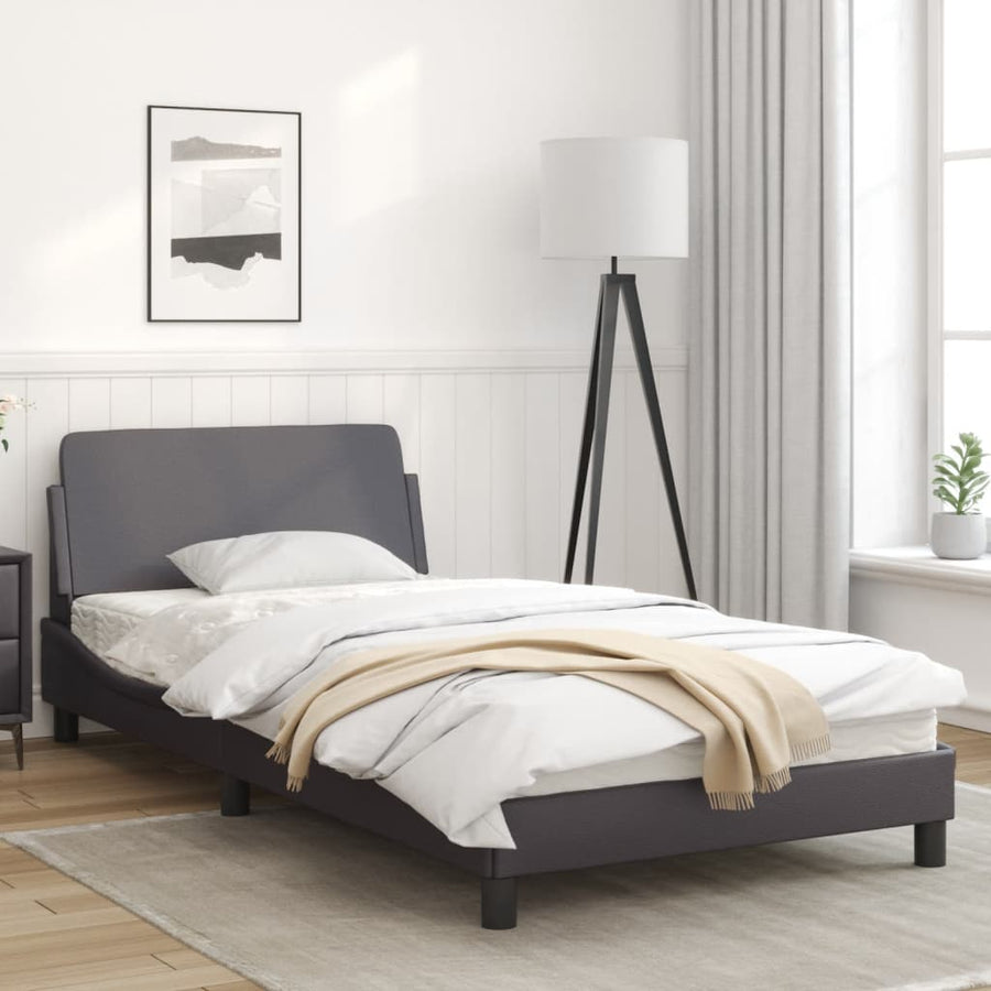 Bedframe Met Hoofdbord Kunstleer Grijs 100X200 Cm