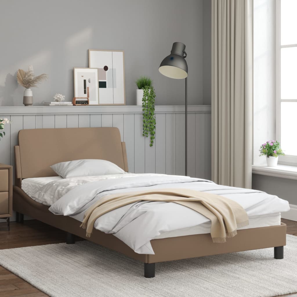 Bedframe Met Hoofdbord Kunstleer Cappuccinokleurig 100X200 Cm