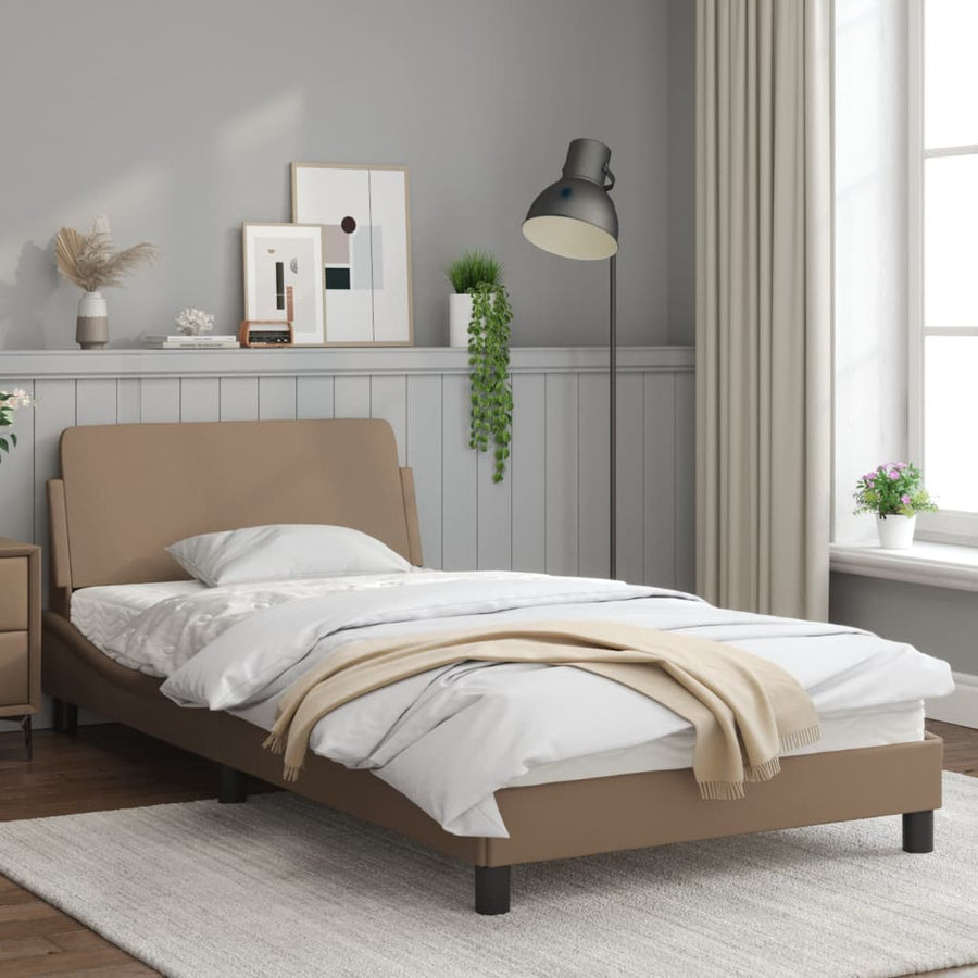 Bedframe Met Hoofdbord Kunstleer Cappuccinokleurig 100X200 Cm