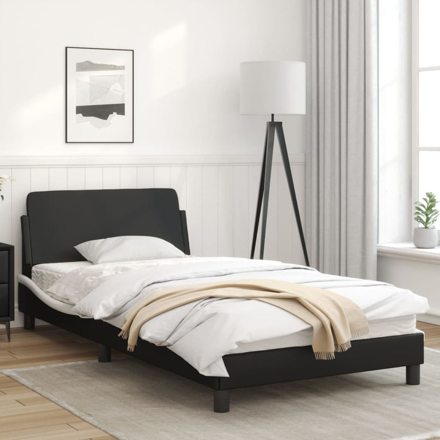 Bedframe Met Hoofdbord Kunstleer Zwart En Wit 100X200 Cm