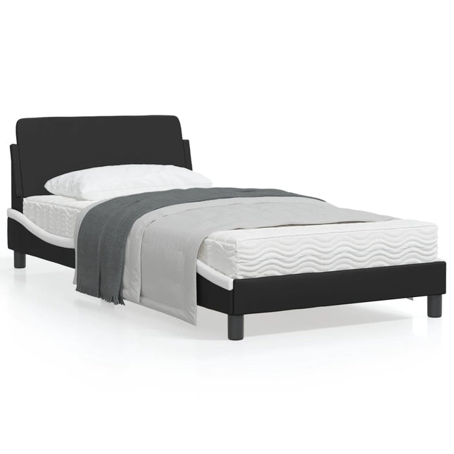 Bedframe Met Hoofdbord Kunstleer Zwart En Wit 100X200 Cm