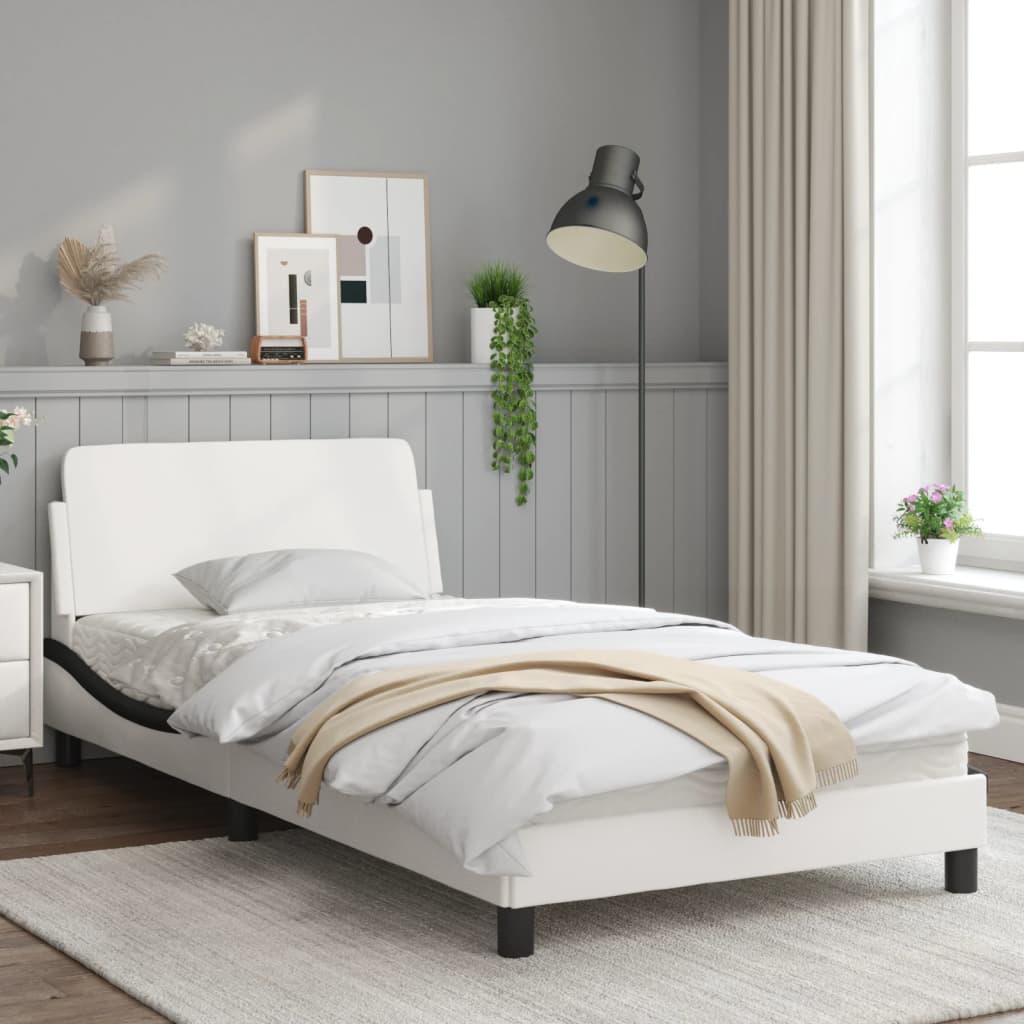 Bedframe Met Hoofdbord Kunstleer Zwart En Wit 100X200 Cm
