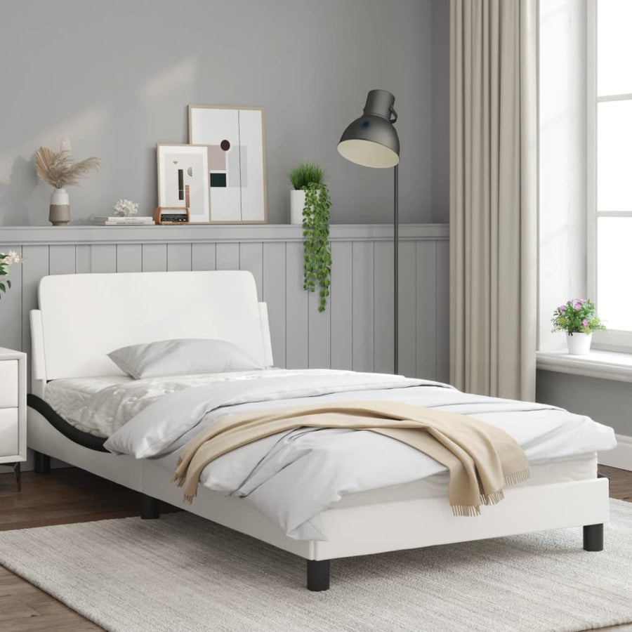 Bedframe Met Hoofdbord Kunstleer Zwart En Wit 100X200 Cm
