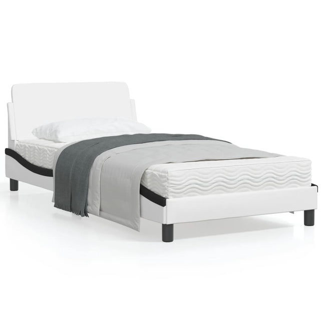 Bedframe Met Hoofdbord Kunstleer Zwart En Wit 100X200 Cm