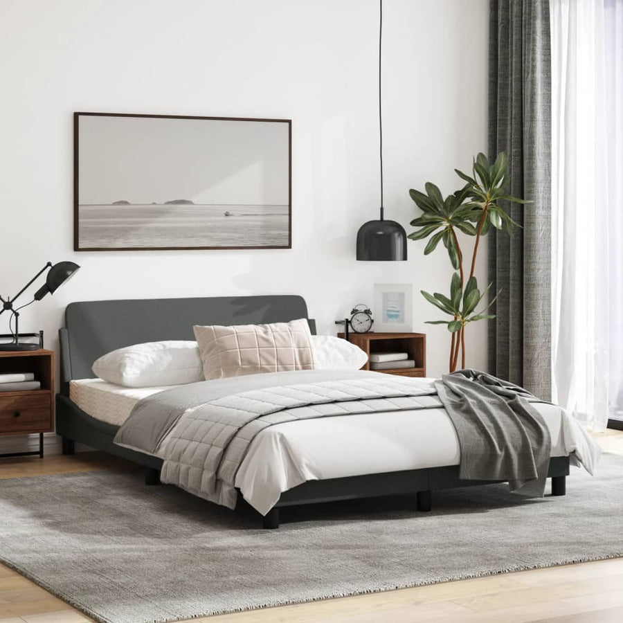 Bedframe Met Hoofdbord Stof Donkergrijs 120X200 Cm