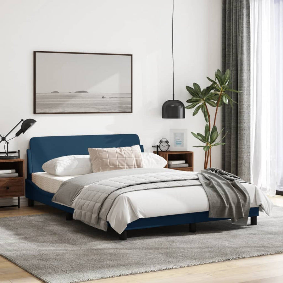 Bedframe Met Hoofdbord Stof Blauw 120X200 Cm