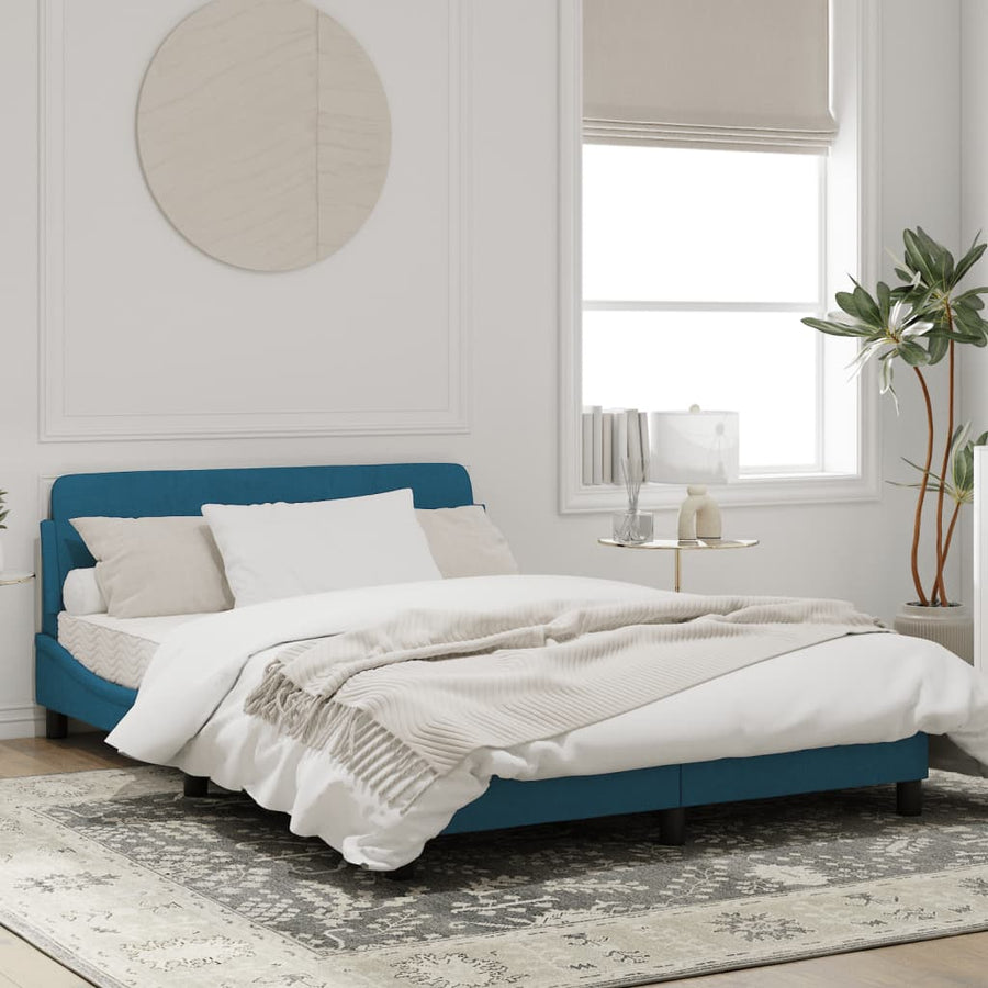 Bedframe Met Hoofdeinde Fluweel Blauw 120X200 Cm