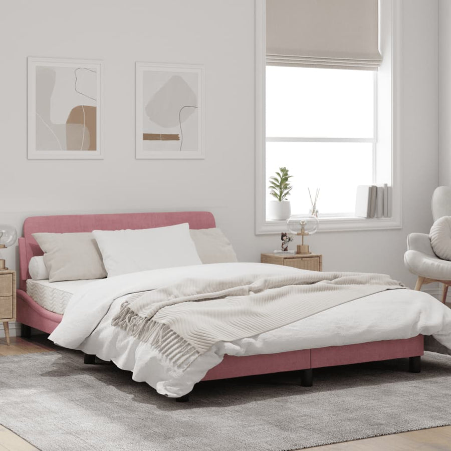 Bedframe Met Hoofdeinde Fluweel Roze 120X200 Cm