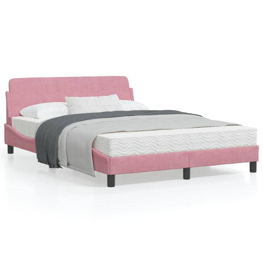 Bedframe Met Hoofdeinde Fluweel Roze 120X200 Cm