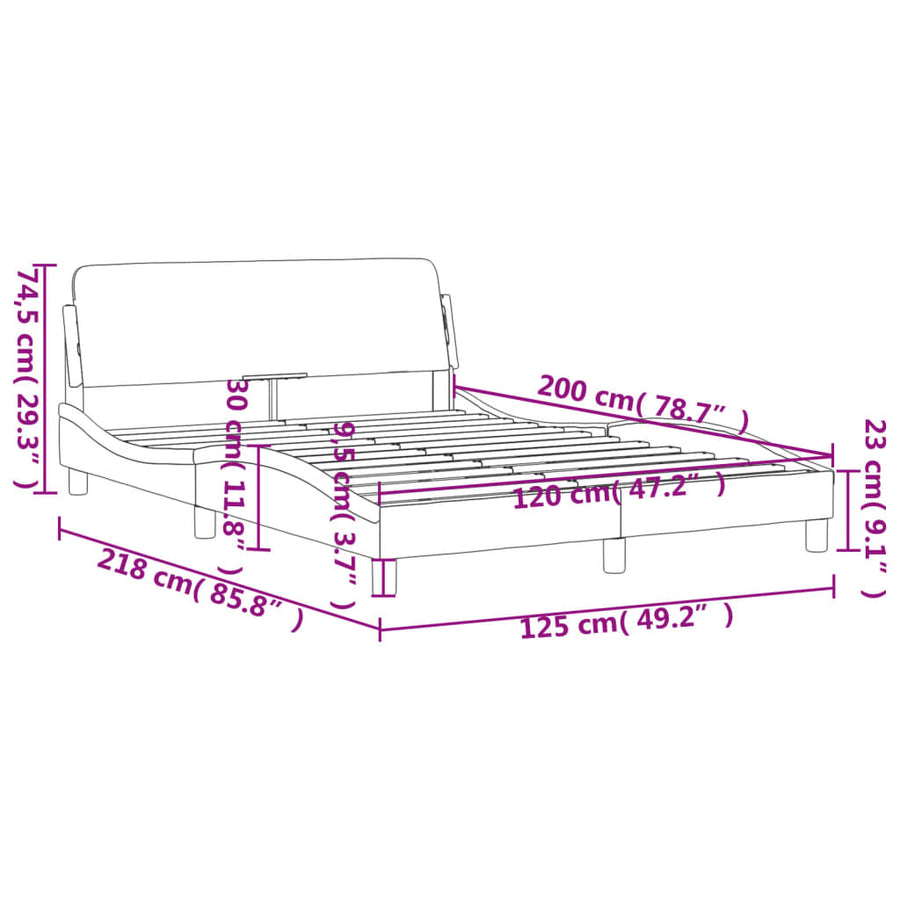 Bedframe Met Hoofdbord Kunstleer Grijs 120X200 Cm