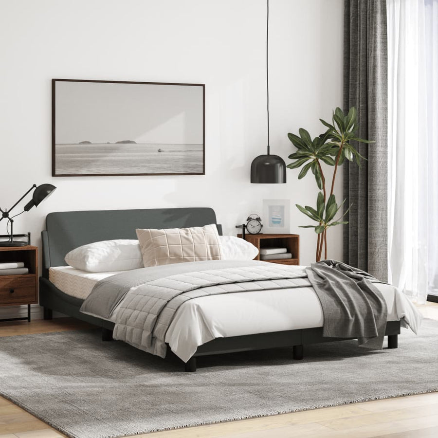 Bedframe Met Hoofdbord Stof Donkergrijs 140X190 Cm