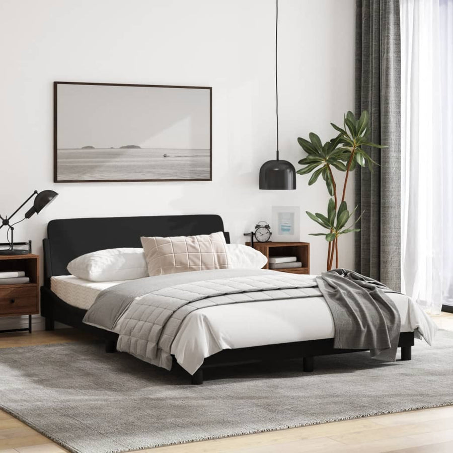 Bedframe Met Hoofdbord Stof Zwart 140X190 Cm